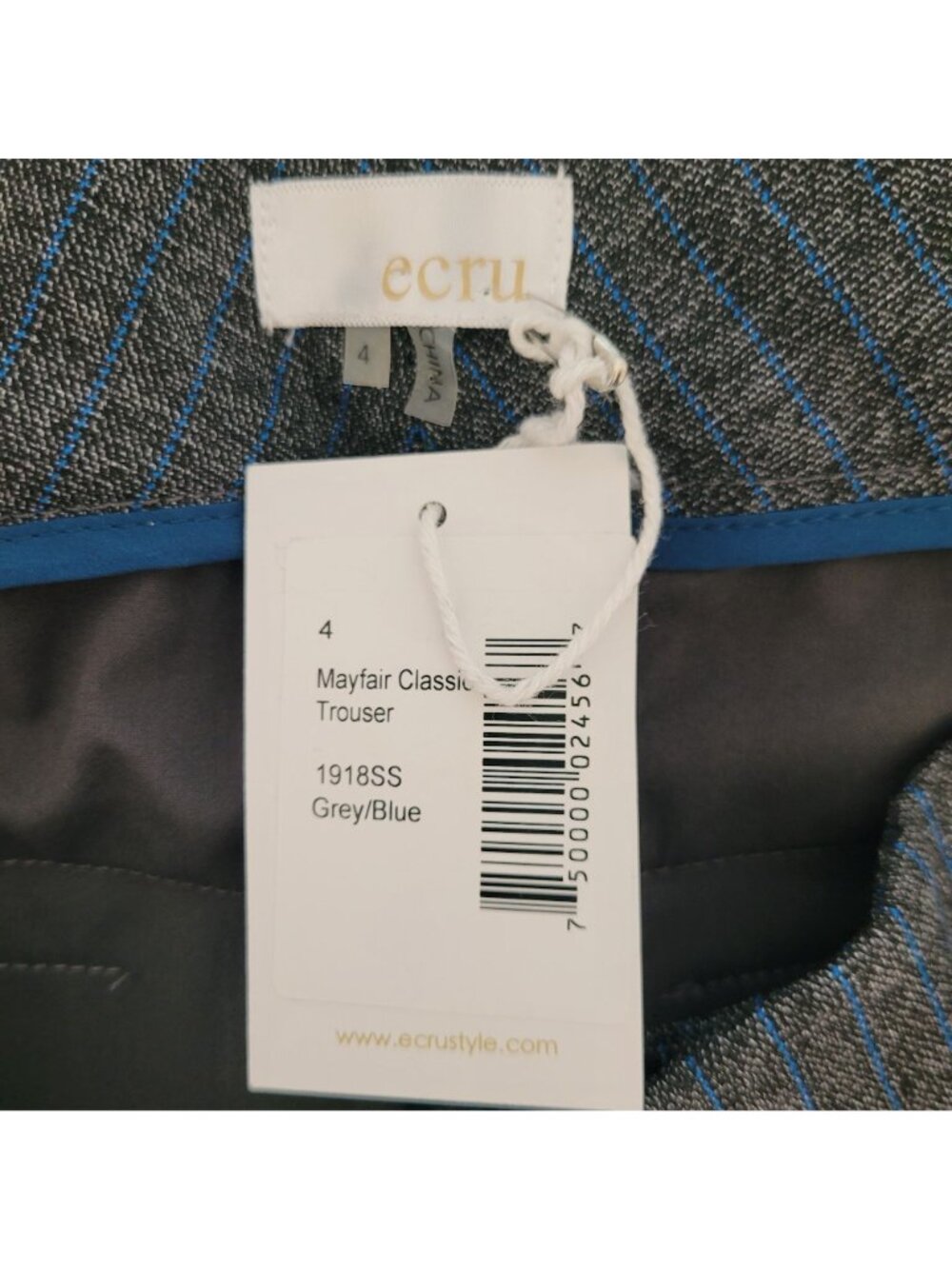 Ecru Mayfair Classic Trouser Pant Womens Size 4 Gray Blue Pockets Career NWT - Picture 6 of 7